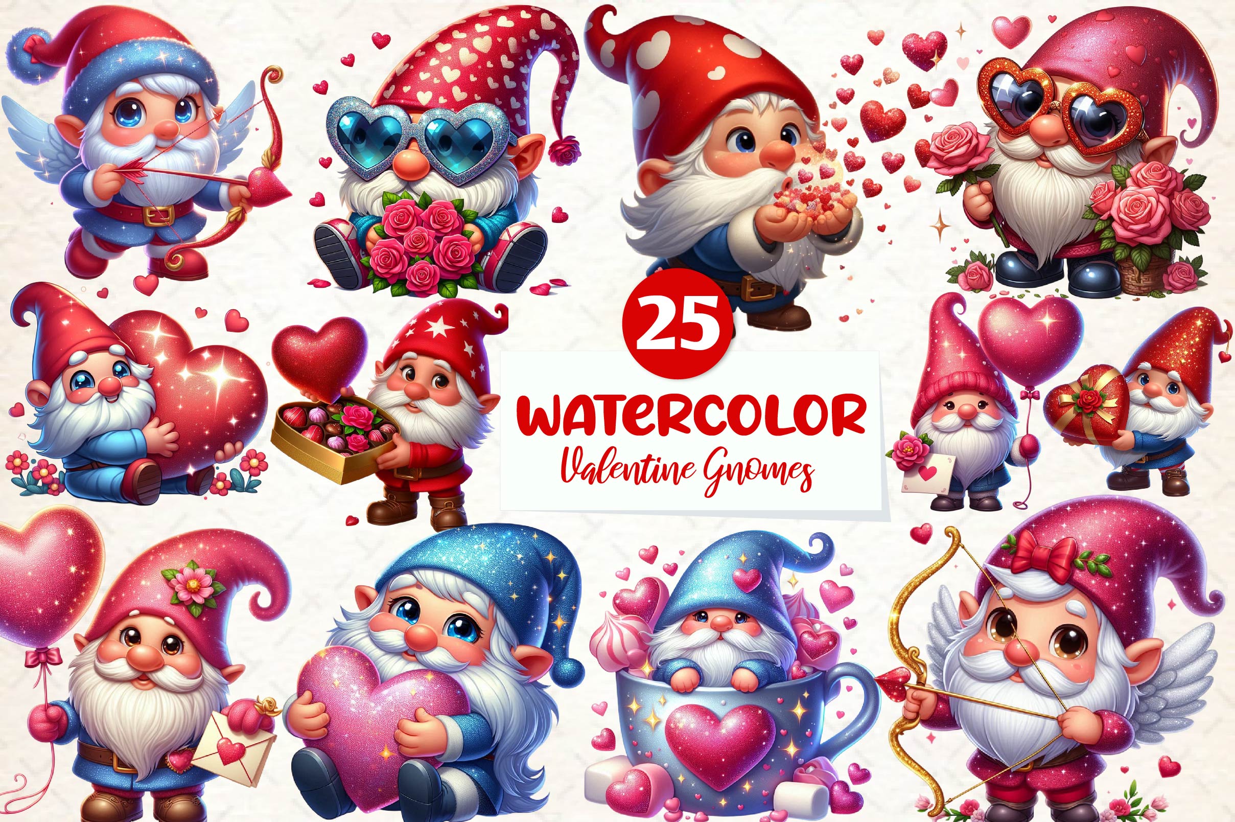Valentine Gnomes Clipart Bundle - CraftNest - Digital Crafting and Art