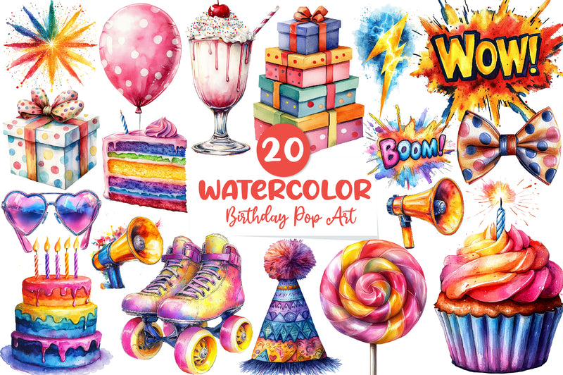 Happy Birthday Pop Art Clipart Bundle - CraftNest - Digital Crafting and Art
