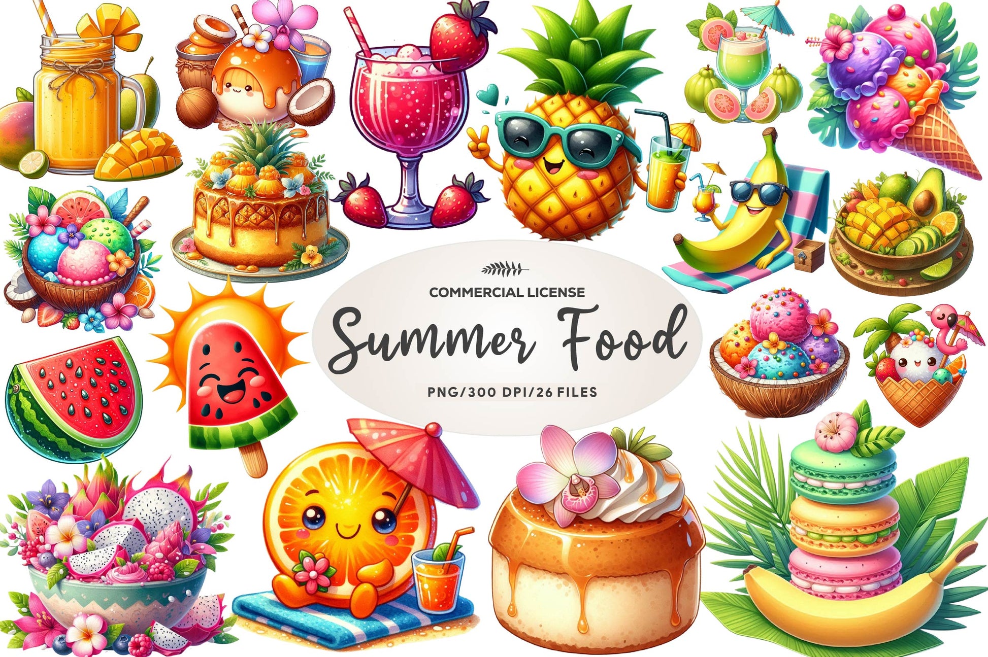 Summer Tropical Food Clipart Bundle - CraftNest - Digital Crafting and Art