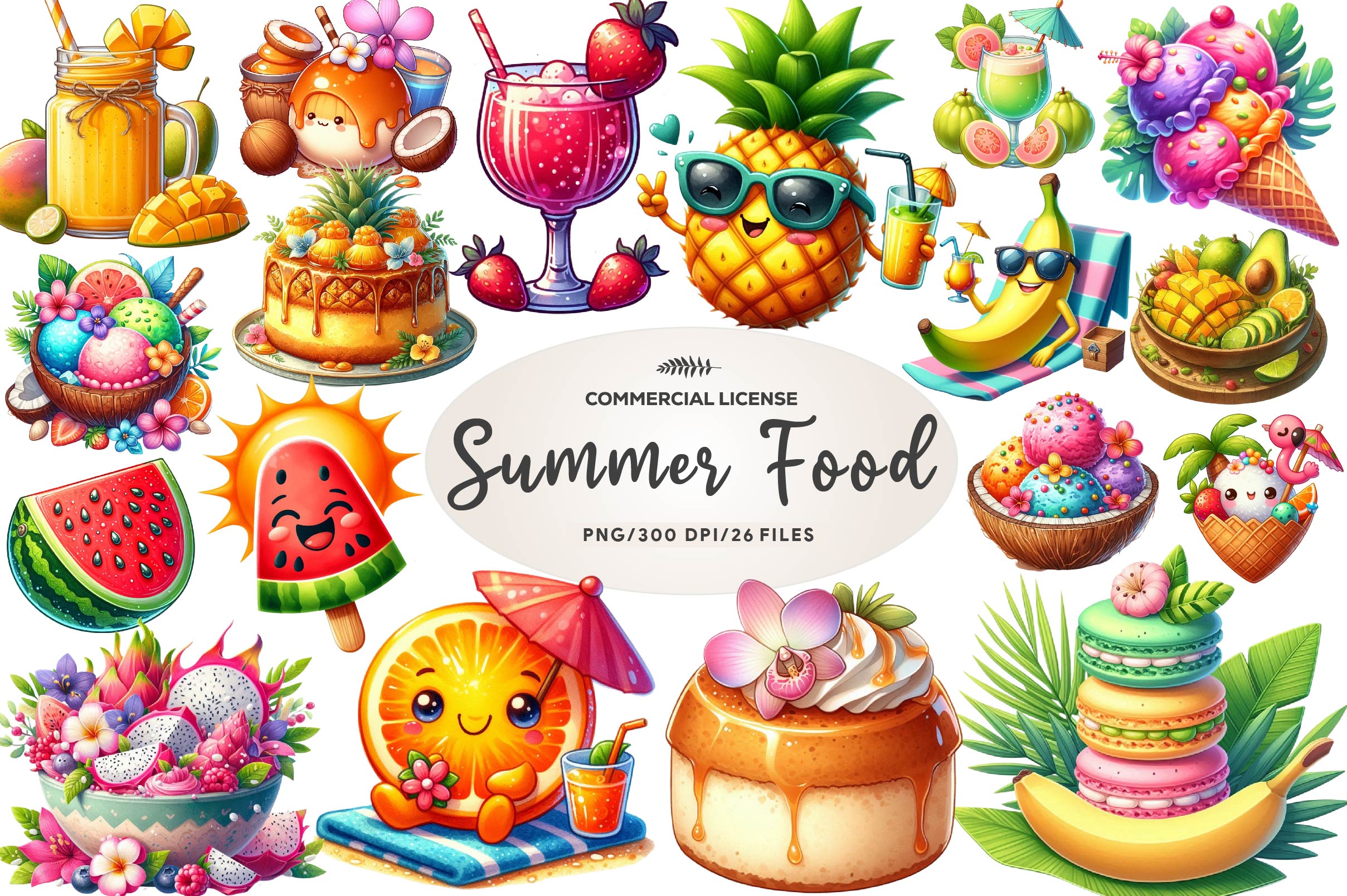 Summer Tropical Food Clipart Bundle - CraftNest - Digital Crafting and Art