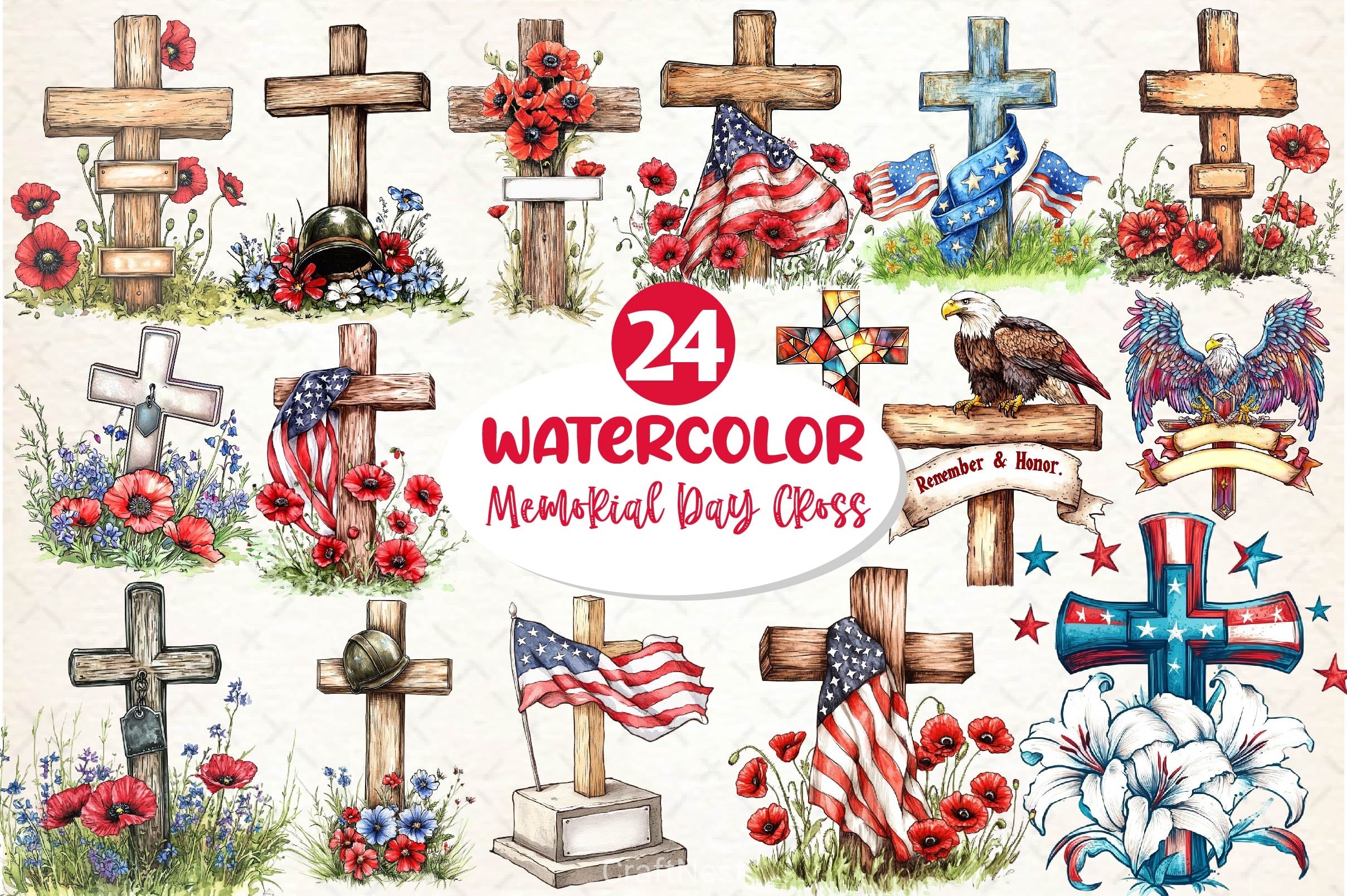 Memorial Day Cross Clipart Bundle 6 - CraftNest - Digital Crafting and Art