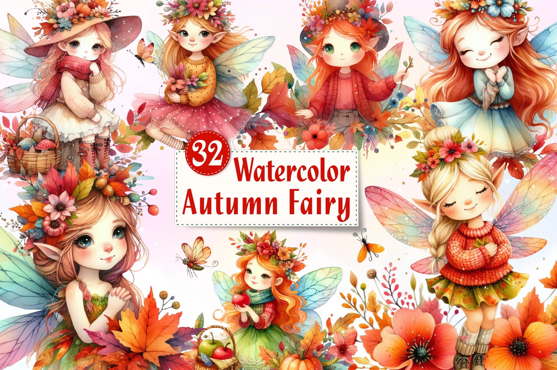 Cute Autumn Fairy Clipart Bundle - CraftNest - Digital Crafting and Art