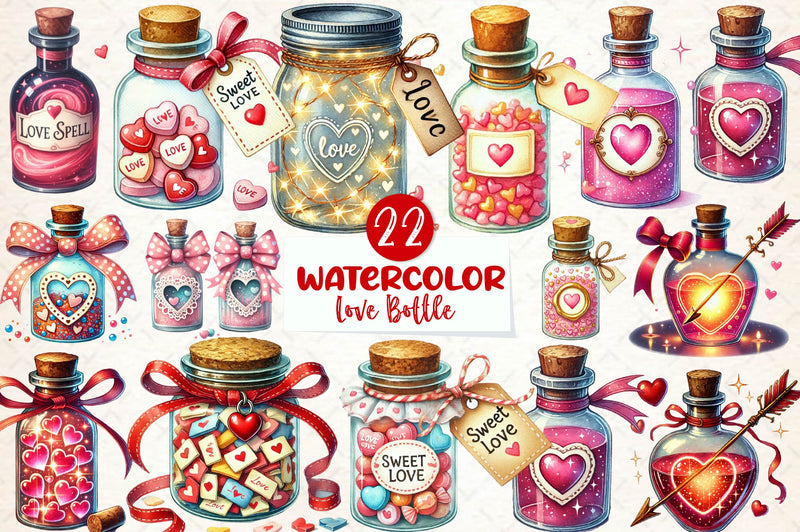 Love Bottle Valentines Day Clipart Bundle - CraftNest - Digital Crafting and Art