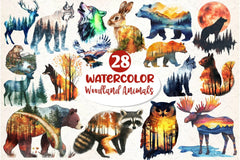 Double Exposure Woodland Animals Clipart Bundle 2 - CraftNest - Digital Crafting and Art