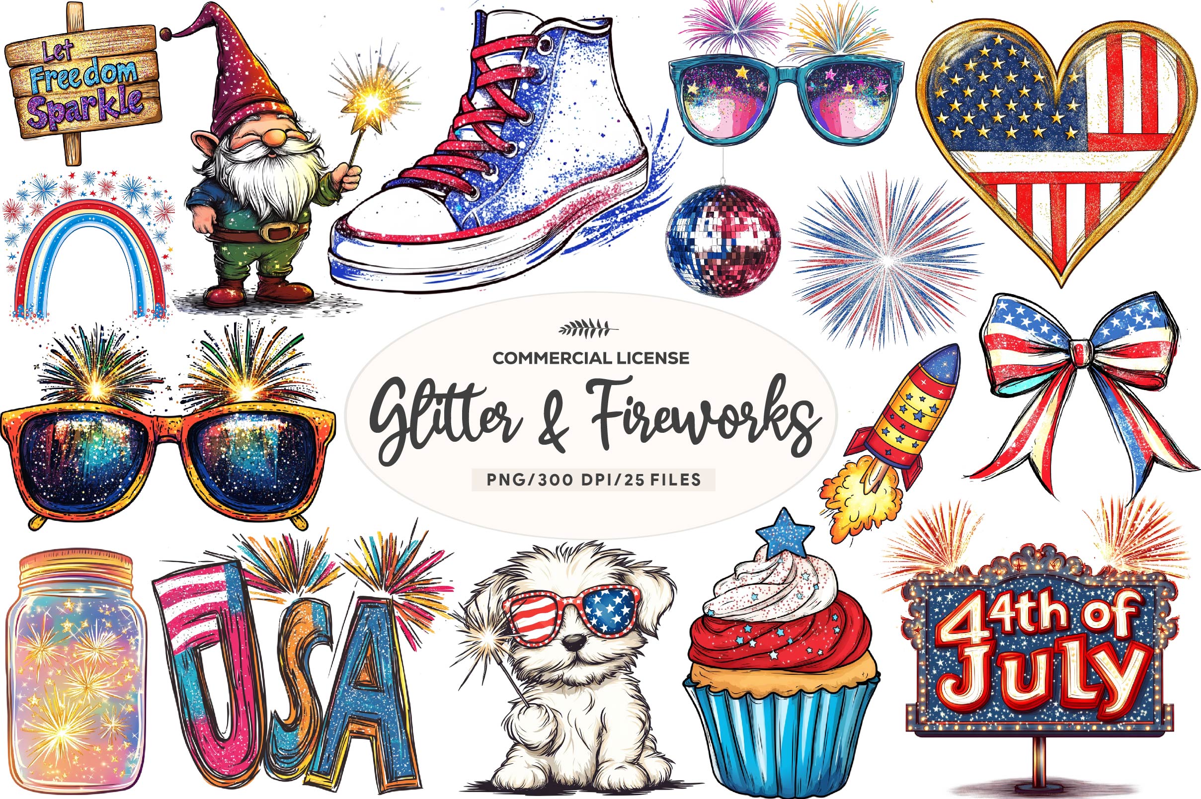 Glitter & Fireworks 4th Of July Clipart Bundle - CraftNest - Digital Crafting and Art