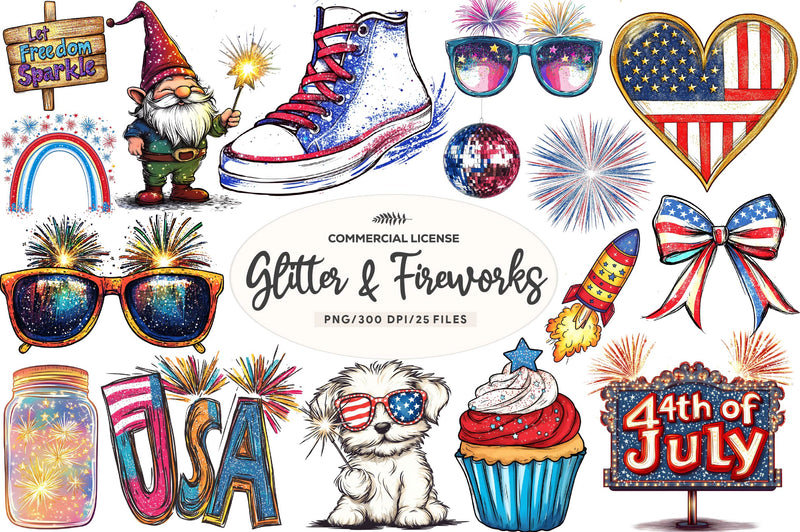 Glitter & Fireworks 4th Of July Clipart Bundle - CraftNest - Digital Crafting and Art