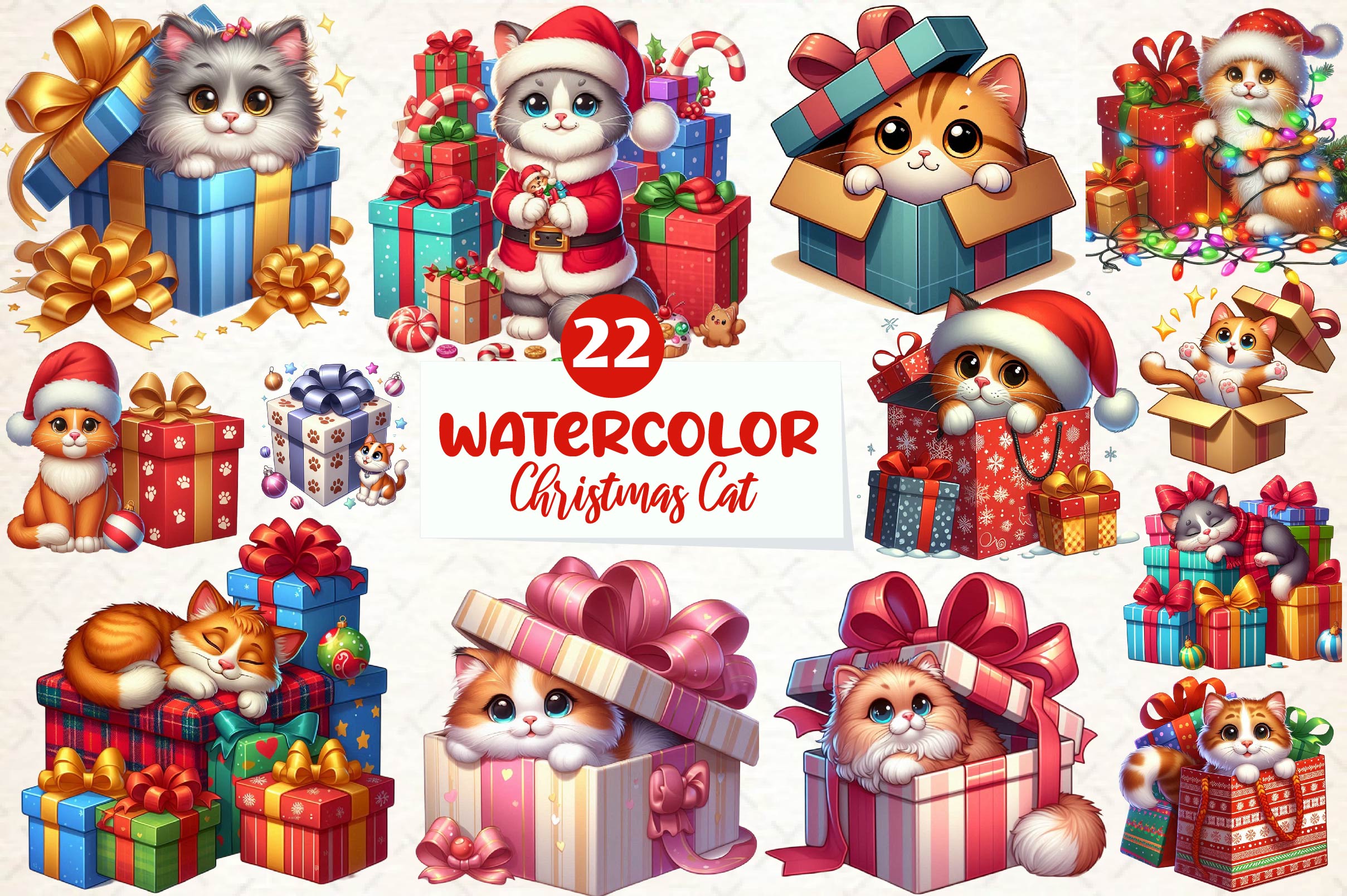 Christmas Cat Gift Box Clipart Bundle - CraftNest - Digital Crafting and Art