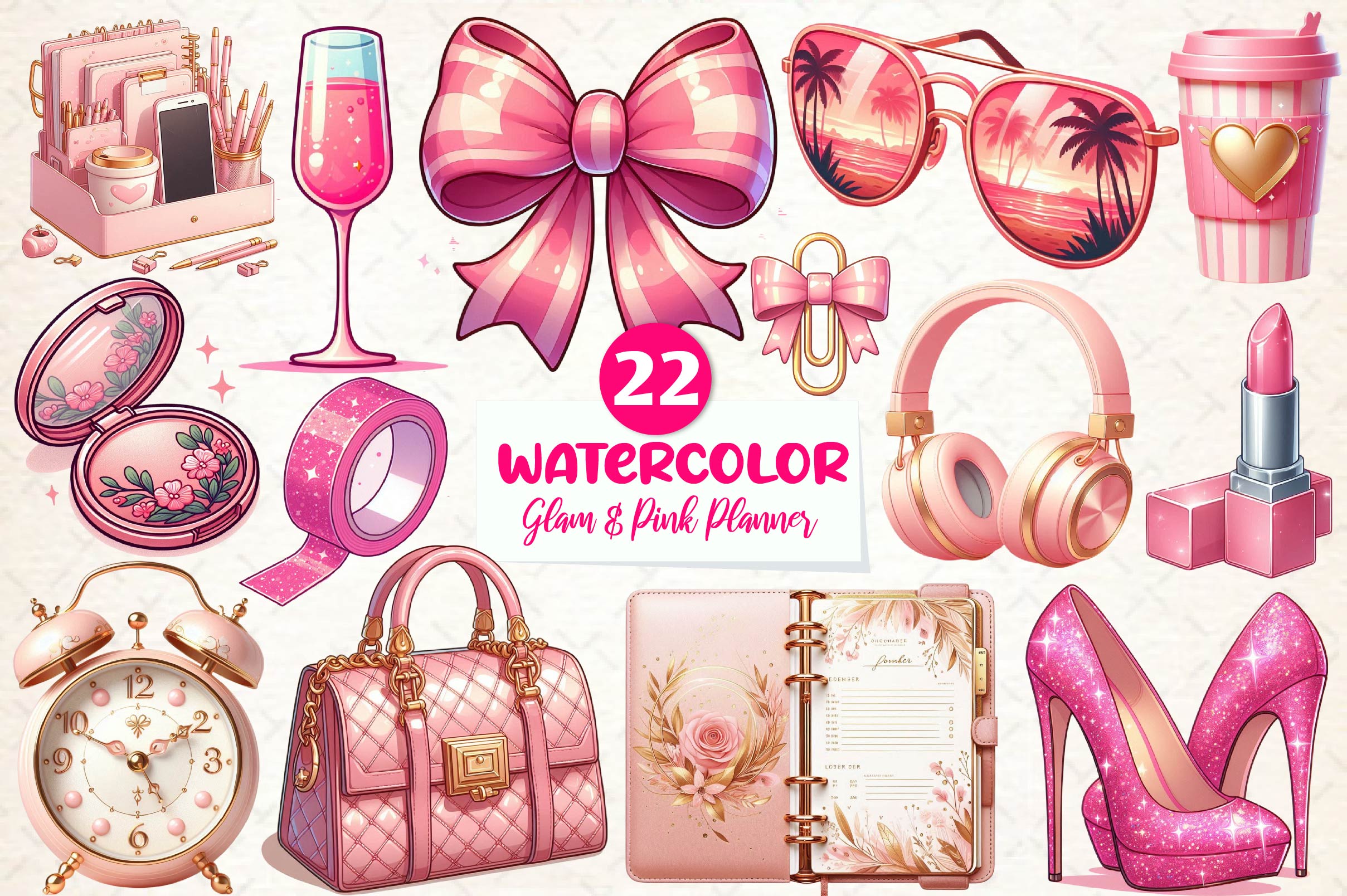 Glam & Pink Planner Clipart Bundle - CraftNest - Digital Crafting and Art