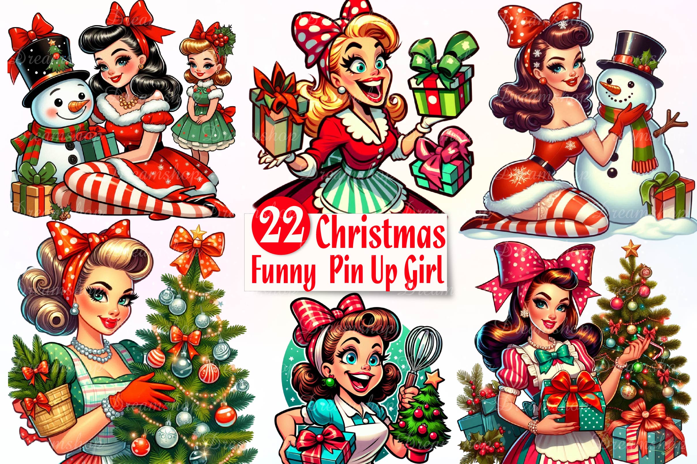Funny Christmas Pin Up Girl Clipart Bundle - CraftNest - Digital Crafting and Art