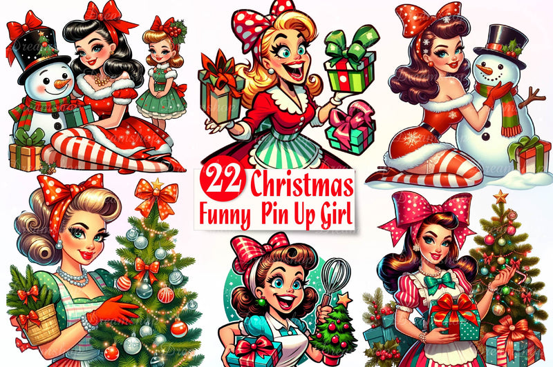 Funny Christmas Pin Up Girl Clipart Bundle - CraftNest - Digital Crafting and Art