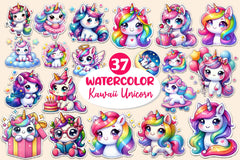 Kawaii Cute Unicorn Stickers Sticker Clipart Bundle - CraftNest - Digital Crafting and Art
