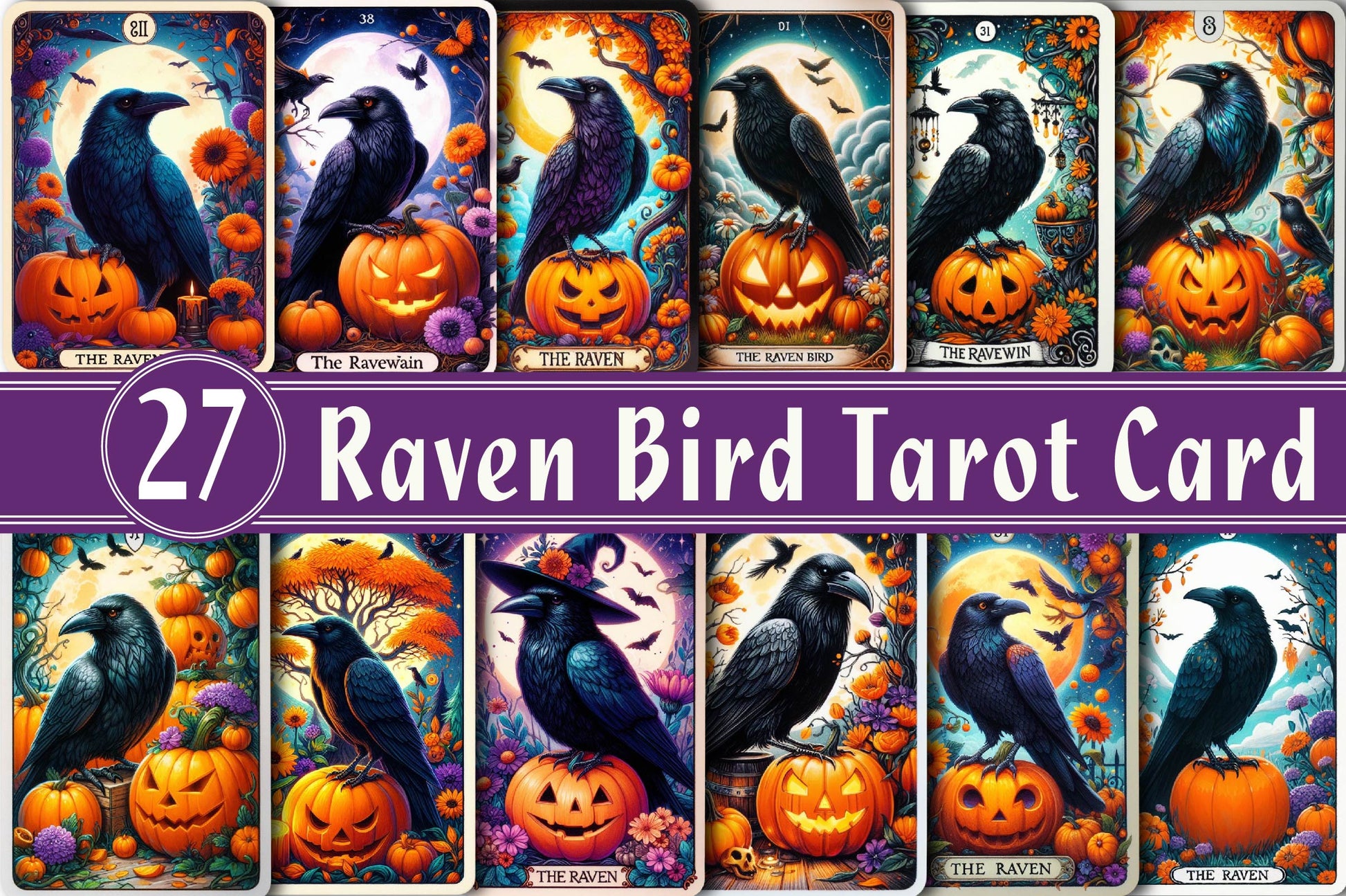 Halloween Raven Bird Tarot Card Clipart Bundle - CraftNest - Digital Crafting and Art