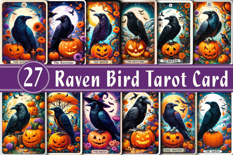 Halloween Raven Bird Tarot Card Clipart Bundle - CraftNest - Digital Crafting and Art