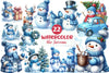 Blue Christmas Snowman Clipart Bundle
