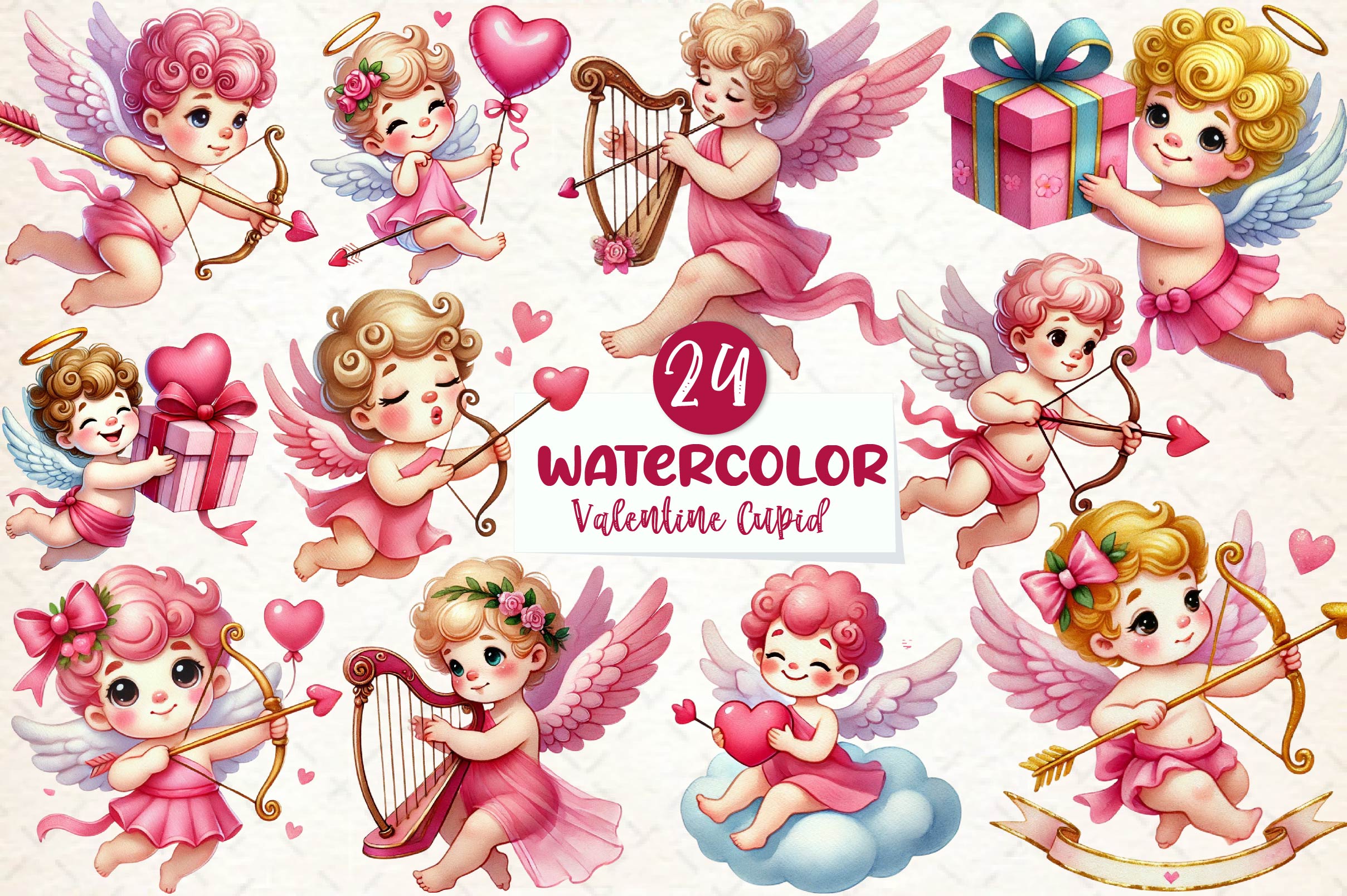 Cute Pink Valentine Cupid Clipart Bundle - CraftNest - Digital Crafting and Art