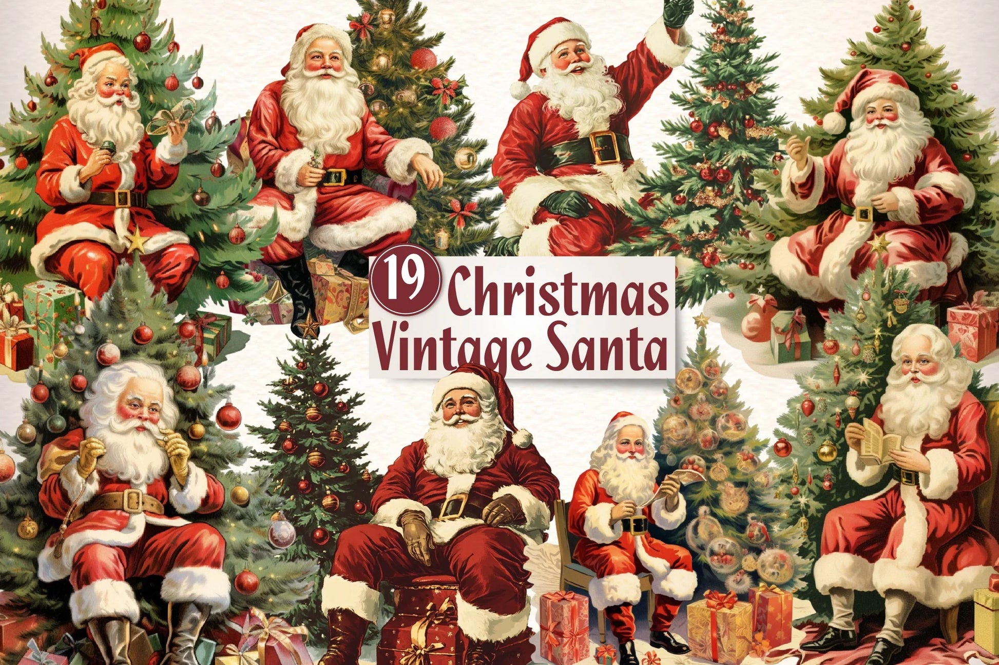 Vintage Christmas Santa Clipart Bundle 3 - CraftNest - Digital Crafting and Art