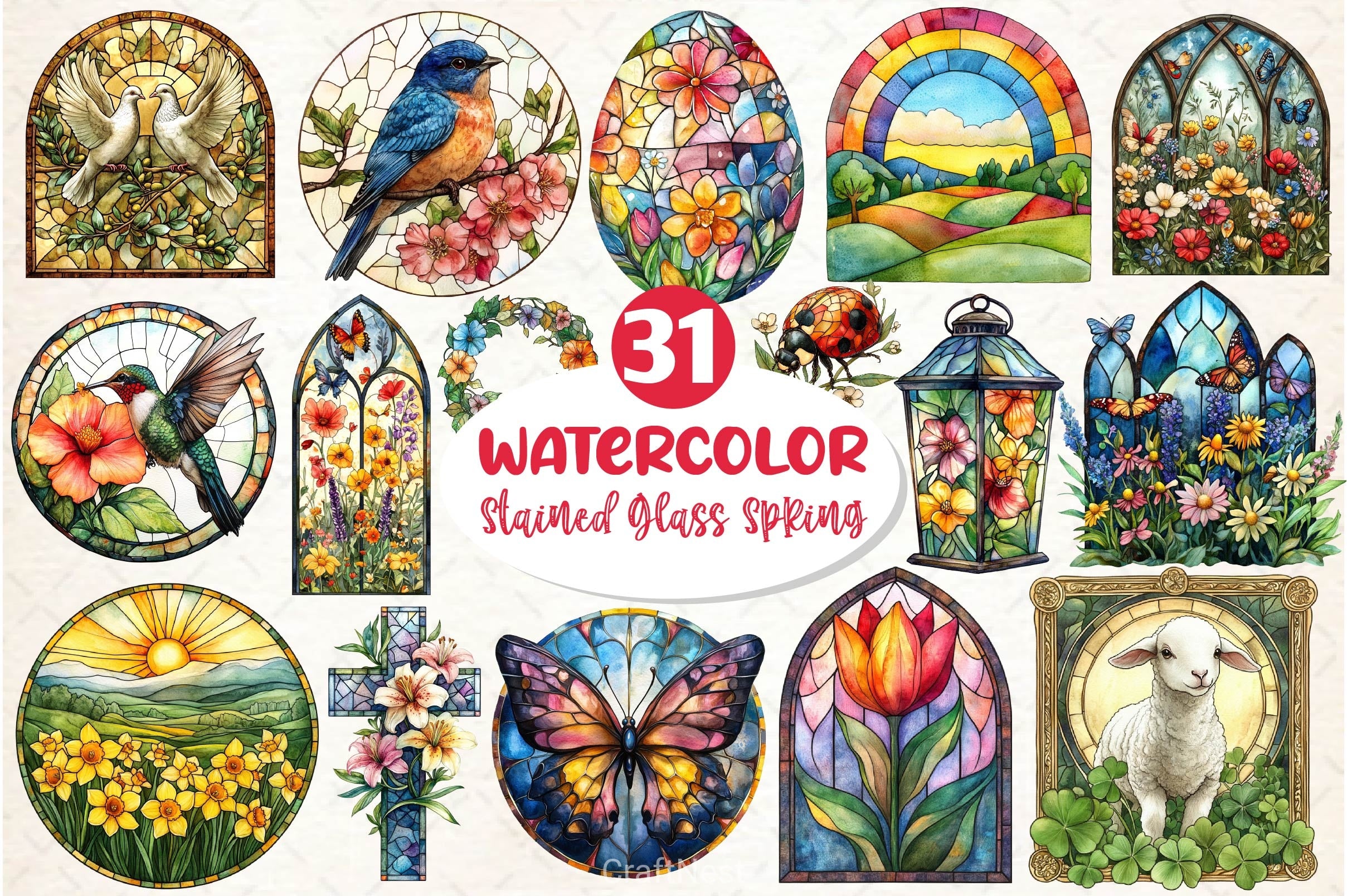 Stained Glass Spring Clipart Bundle 2 - CraftNest - Digital Crafting and Art