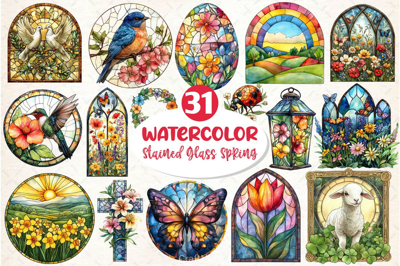 Stained Glass Spring Clipart Bundle 2 - CraftNest - Digital Crafting and Art