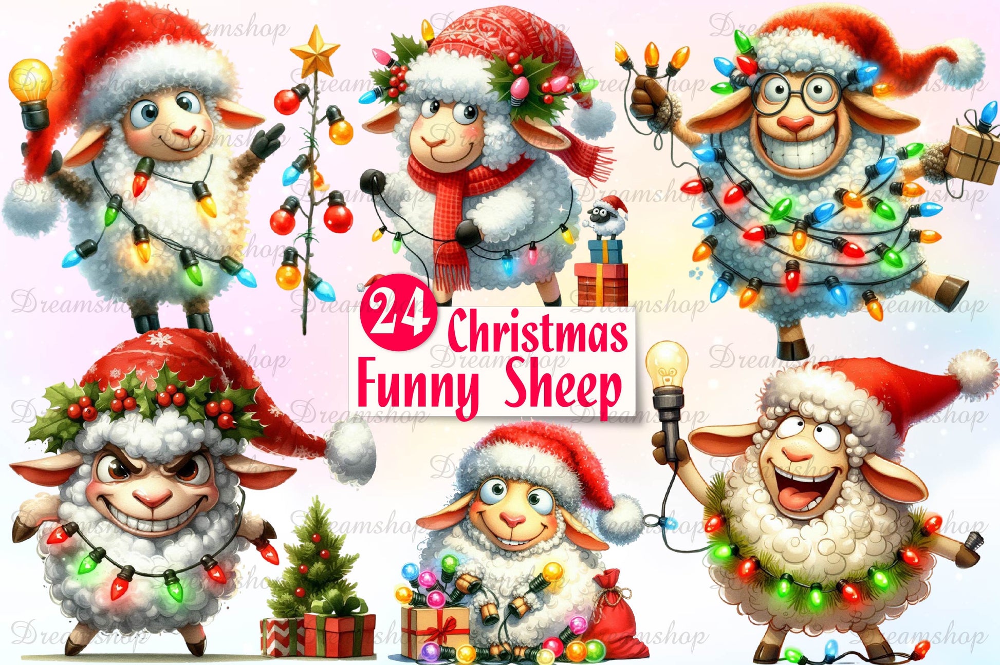 Christmas Funny Sheep Clipart Bundle - CraftNest - Digital Crafting and Art