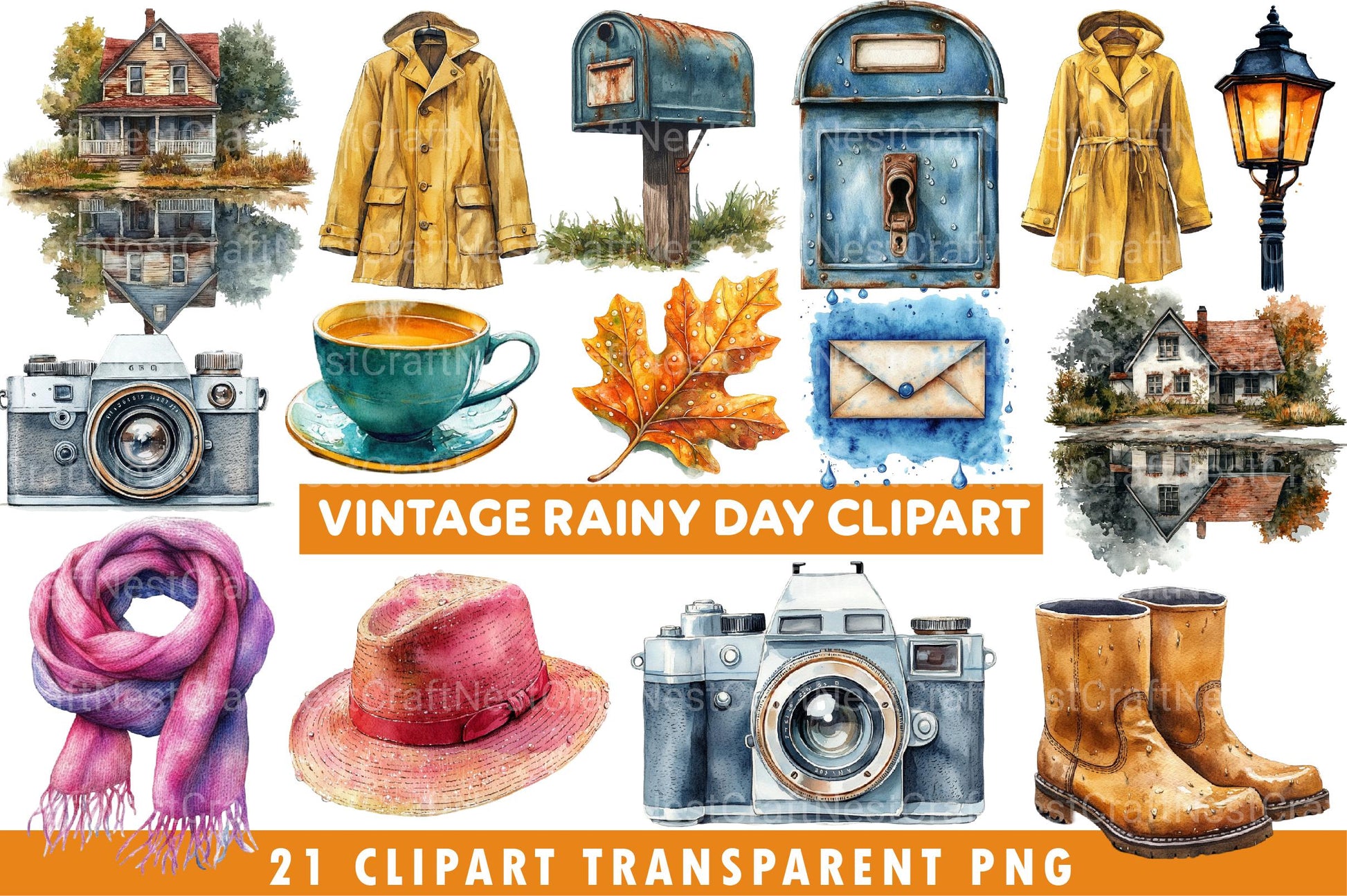Vintage Rainy Day Clipart - CraftNest - Digital Crafting and Art