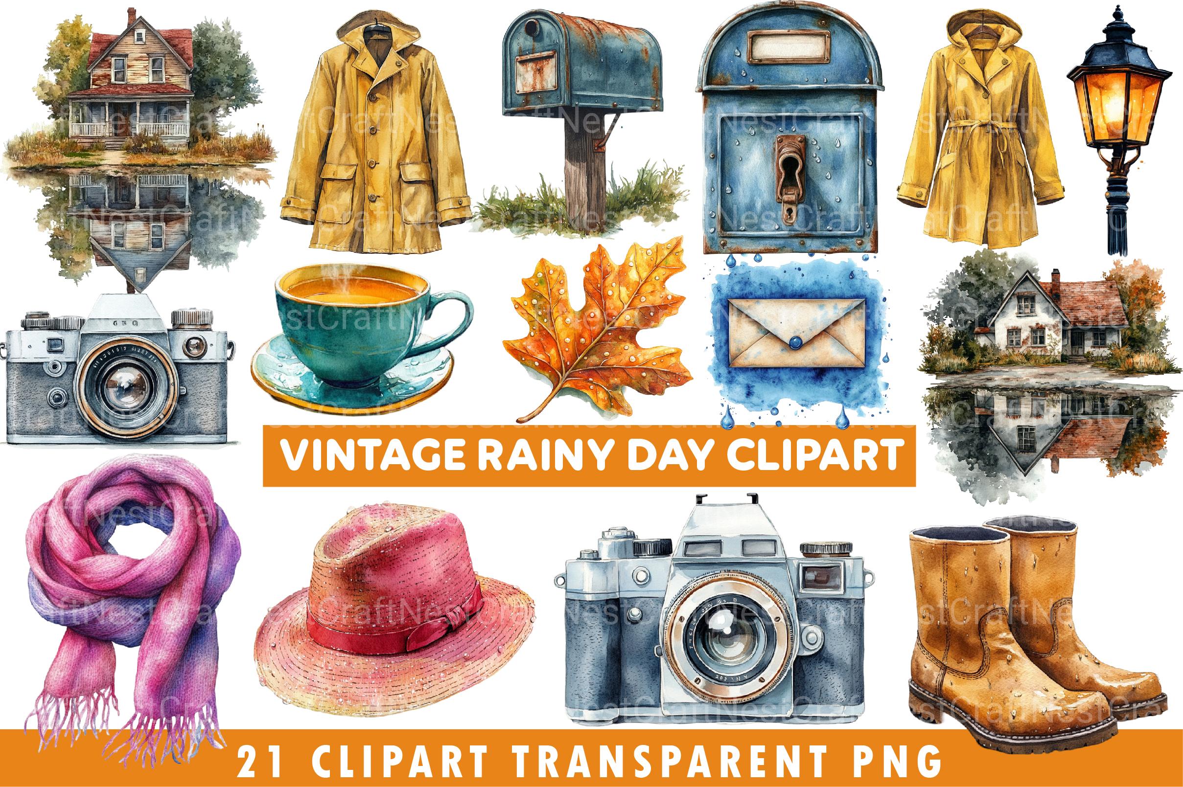 Vintage Rainy Day Clipart - CraftNest - Digital Crafting and Art