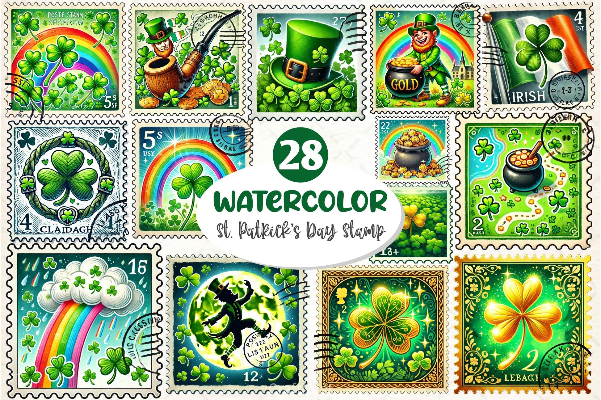St Patrick's Day Postage Stamp Clipart Bundle - CraftNest - Digital Crafting and Art