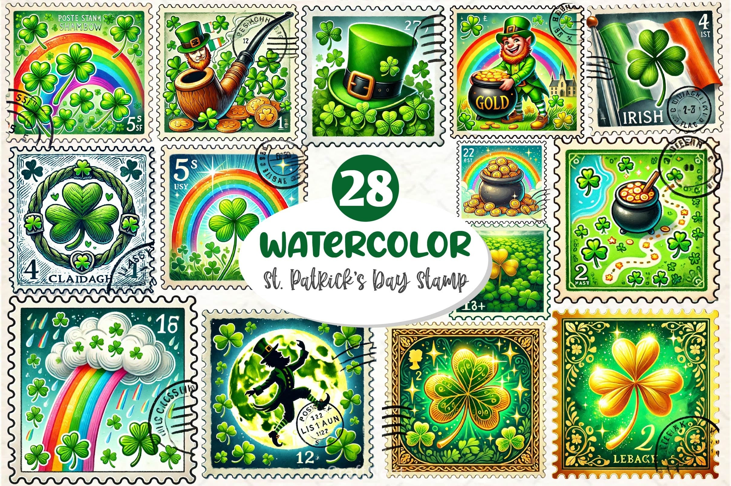 St Patrick's Day Postage Stamp Clipart Bundle - CraftNest - Digital Crafting and Art