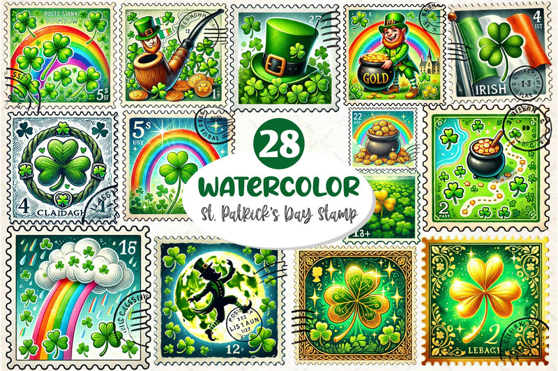 St Patrick's Day Postage Stamp Clipart Bundle - CraftNest - Digital Crafting and Art