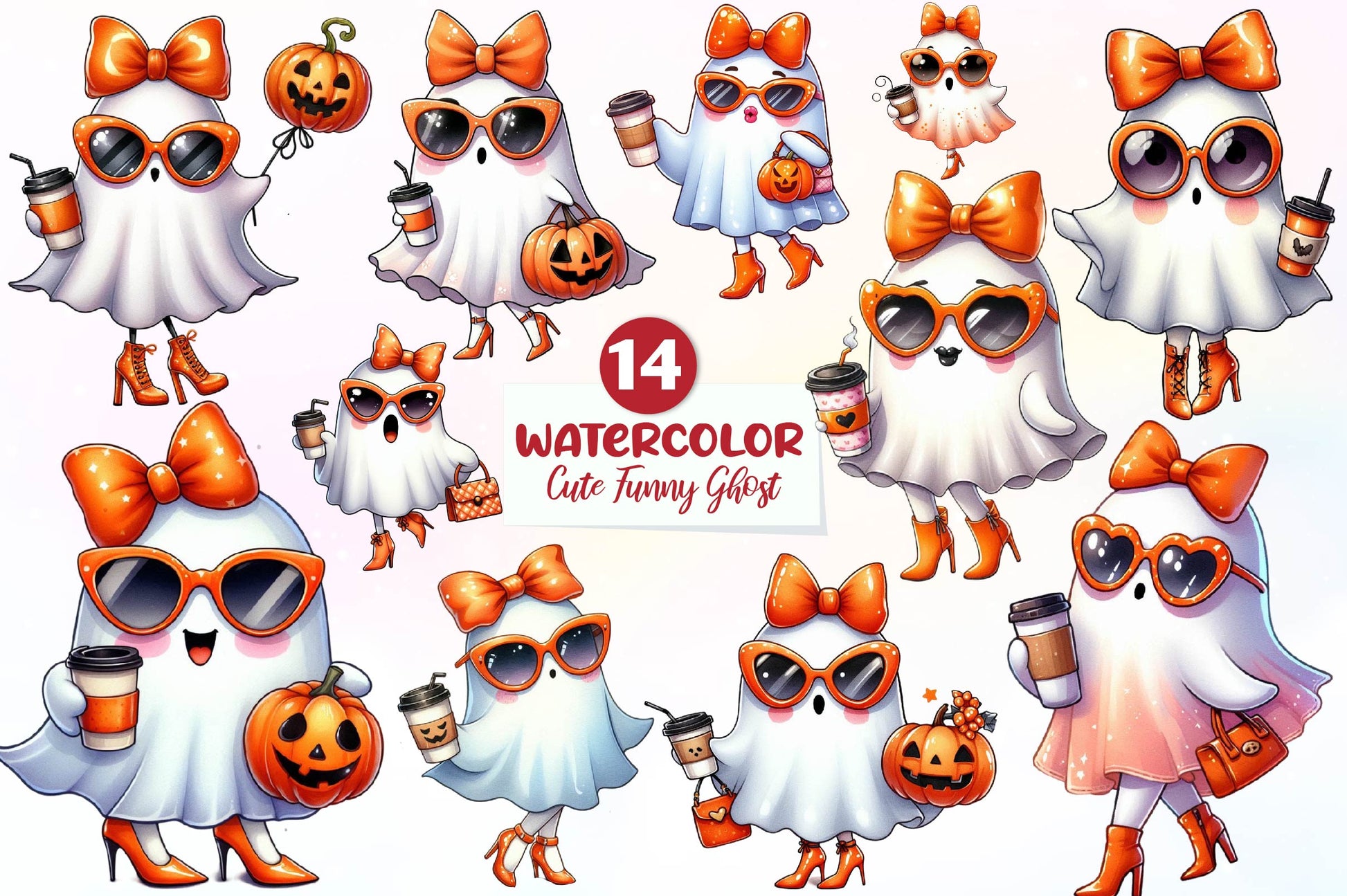 Cute Funny Ghost Cute Halloween Clipart Bundle - CraftNest - Digital Crafting and Art