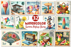 Summer Beach Postage Stamp Clipart Bundle - CraftNest - Digital Crafting and Art