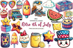 Kawaii Retro 4th Of July Clipart Bundle - CraftNest - Digital Crafting and Art