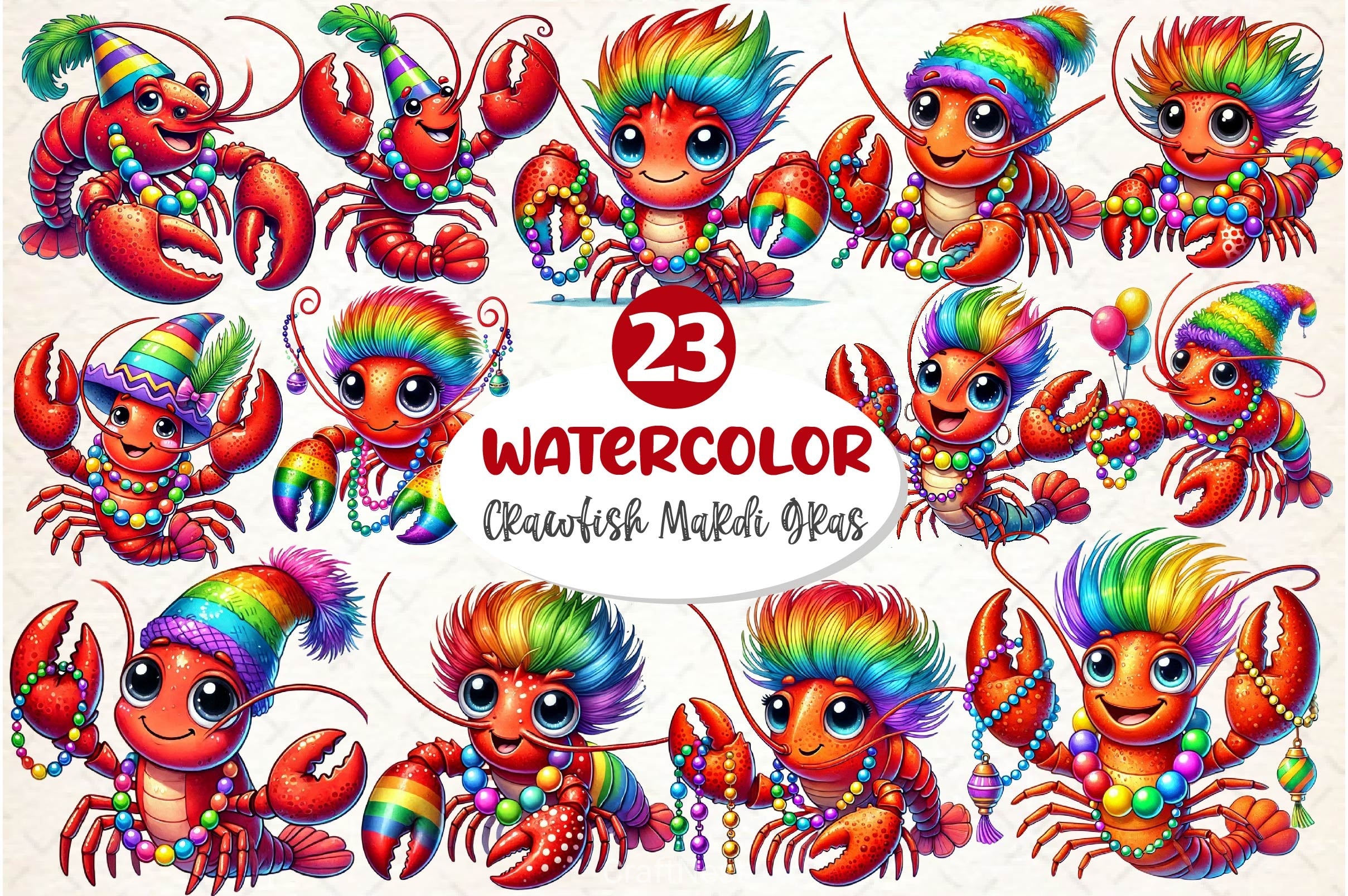 Crawfish Mardi Gras Clipart Bundle - CraftNest - Digital Crafting and Art