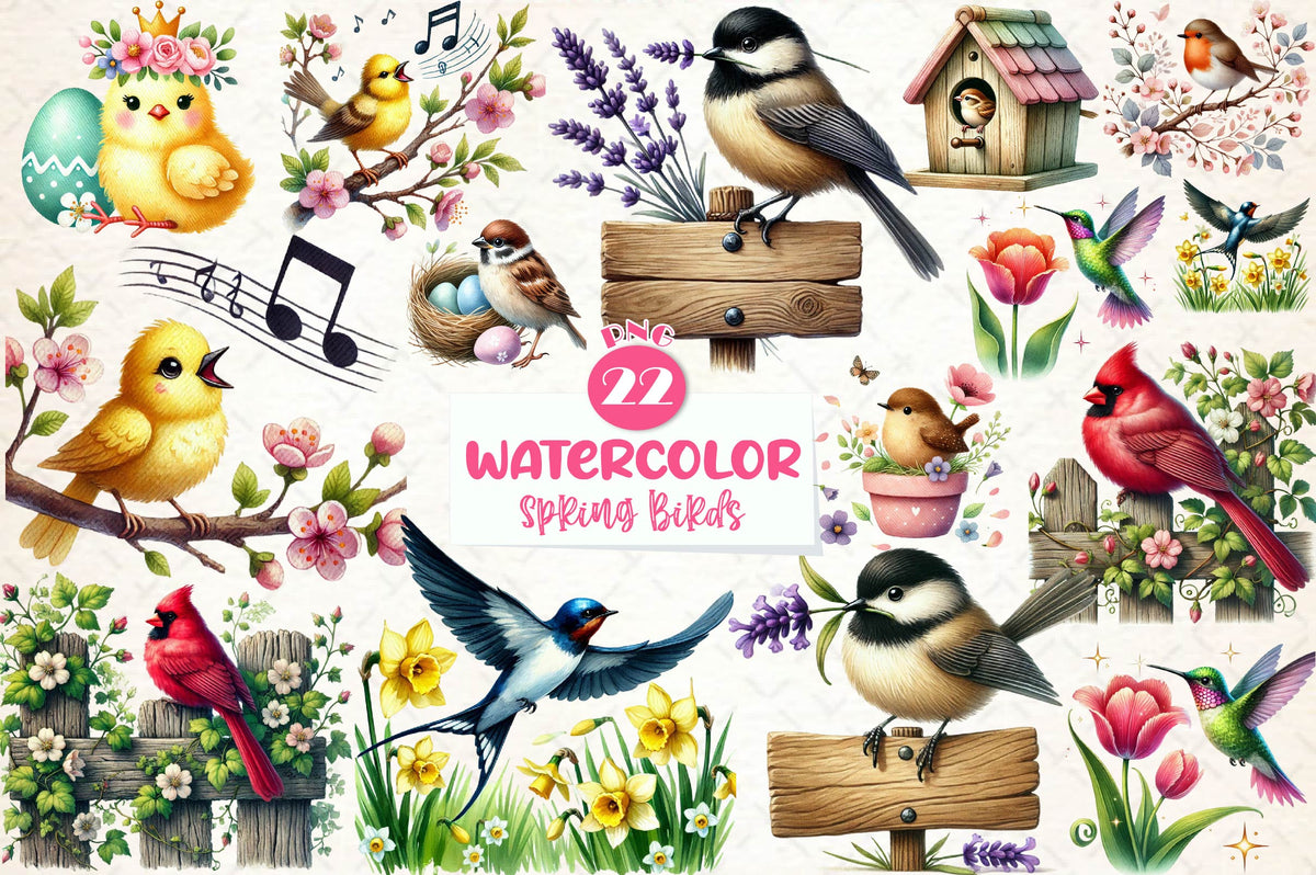 Spring Birds Logo Spring Birds Clipart Bundle