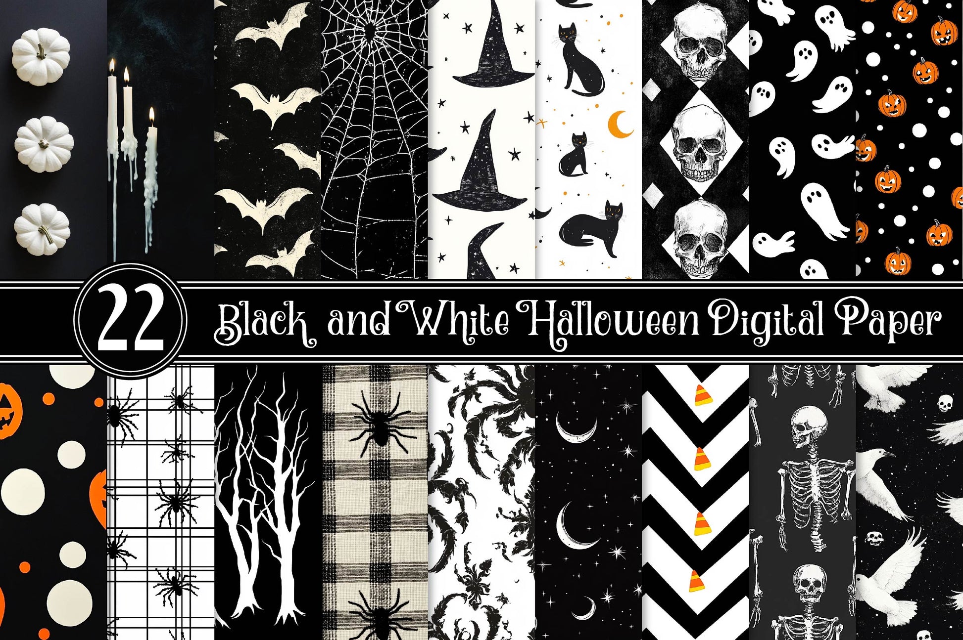 Black And White Halloween Digital Paper - CraftNest - Digital Crafting and Art