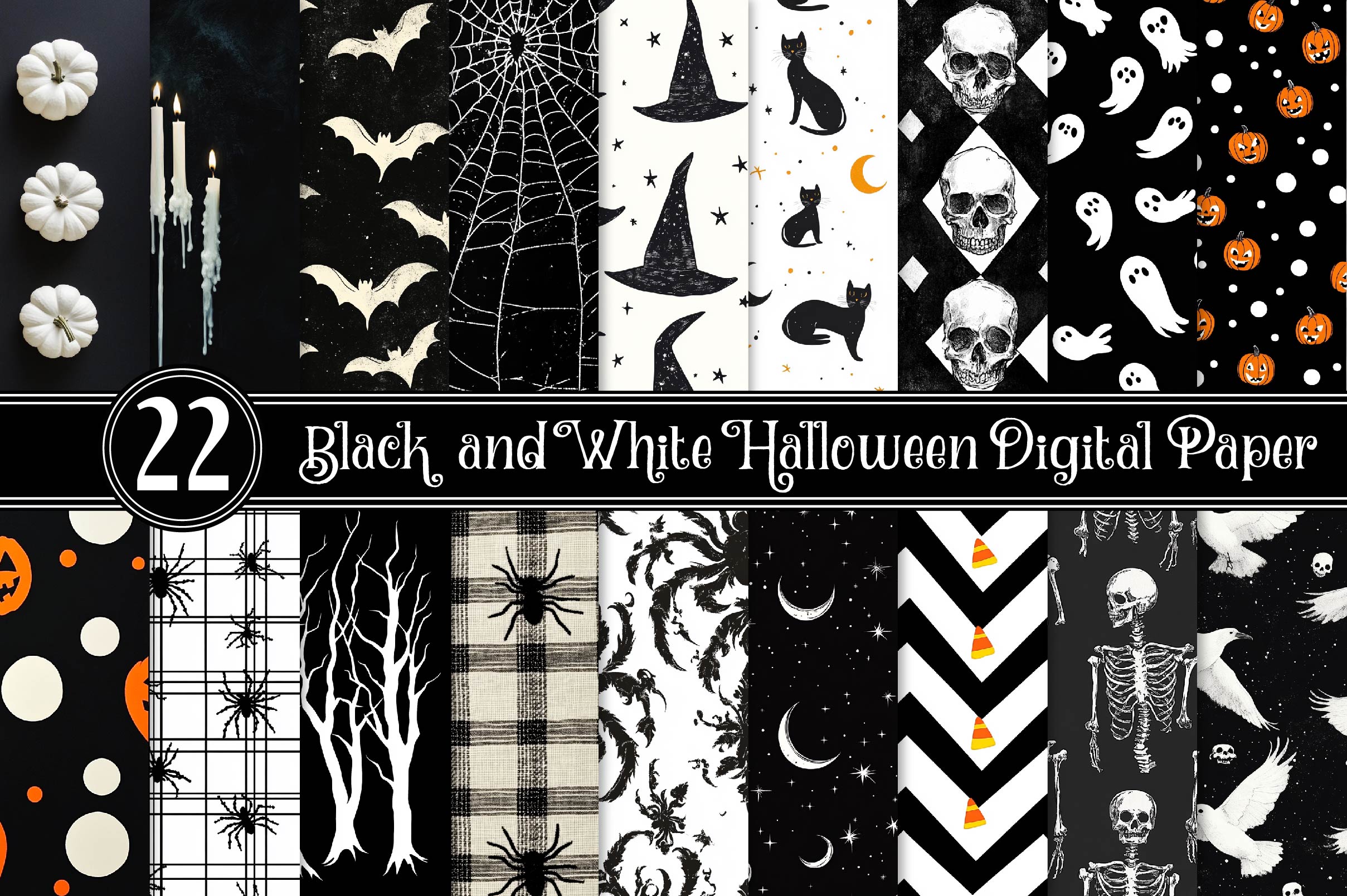 Black And White Halloween Digital Paper - CraftNest - Digital Crafting and Art