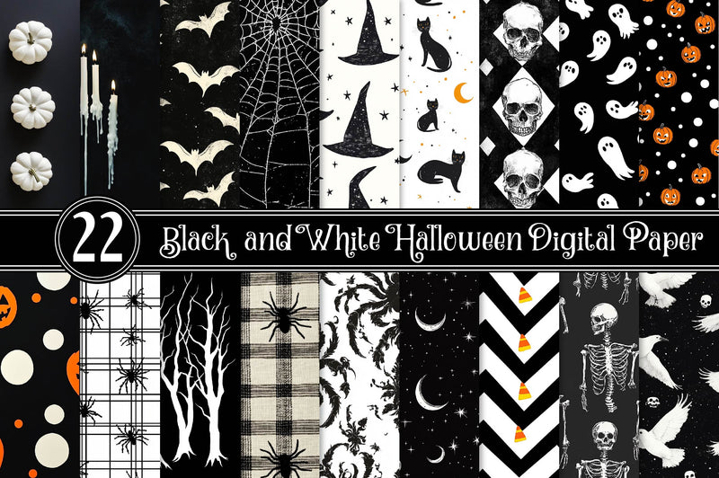 Black And White Halloween Digital Paper - CraftNest - Digital Crafting and Art