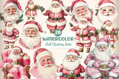 Vintage Pink Christmas Santa Clipart Bundle - CraftNest - Digital Crafting and Art