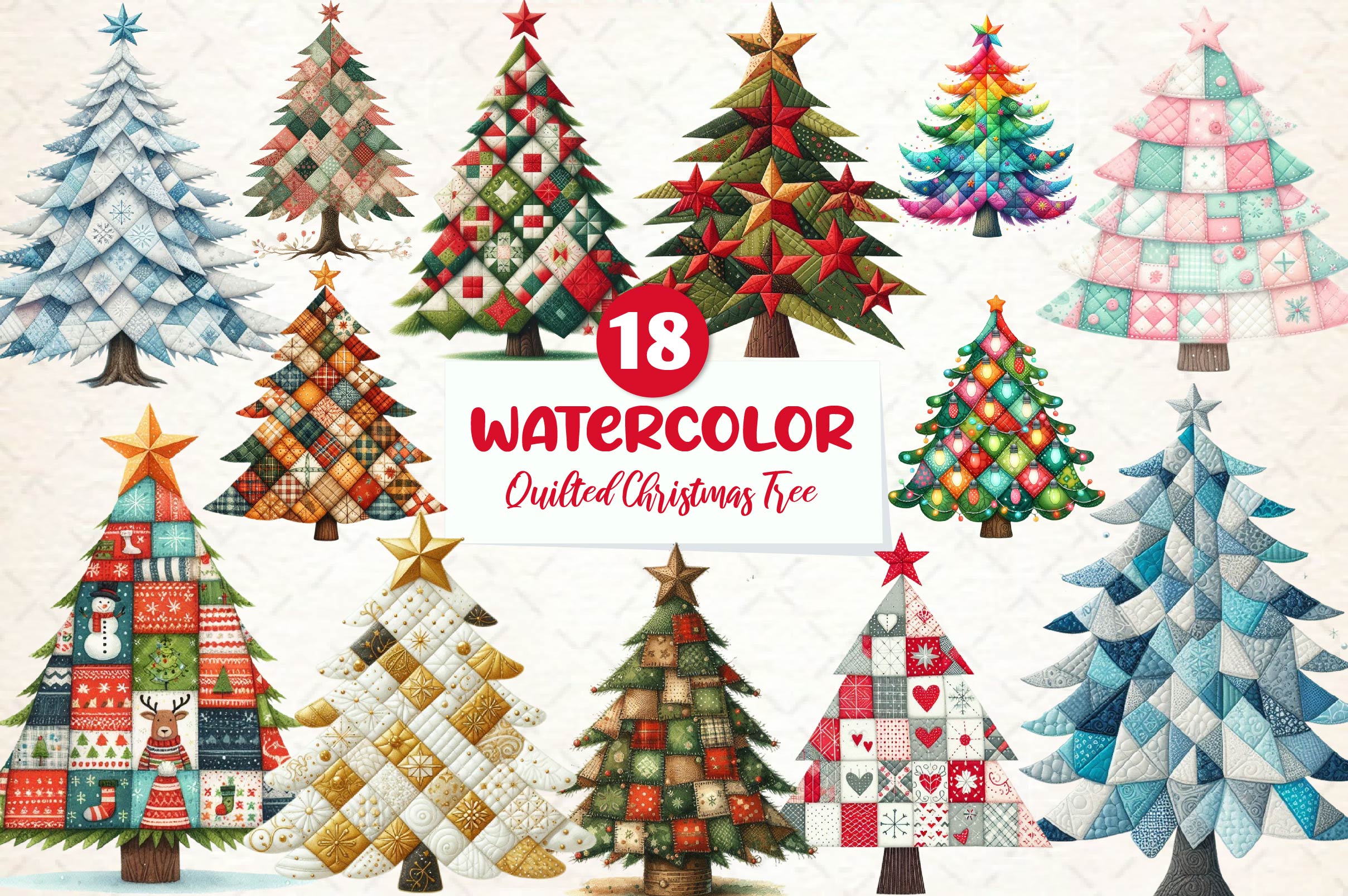 Quilted Christmas Tree Border Clipart Bundle - CraftNest - Digital Crafting and Art