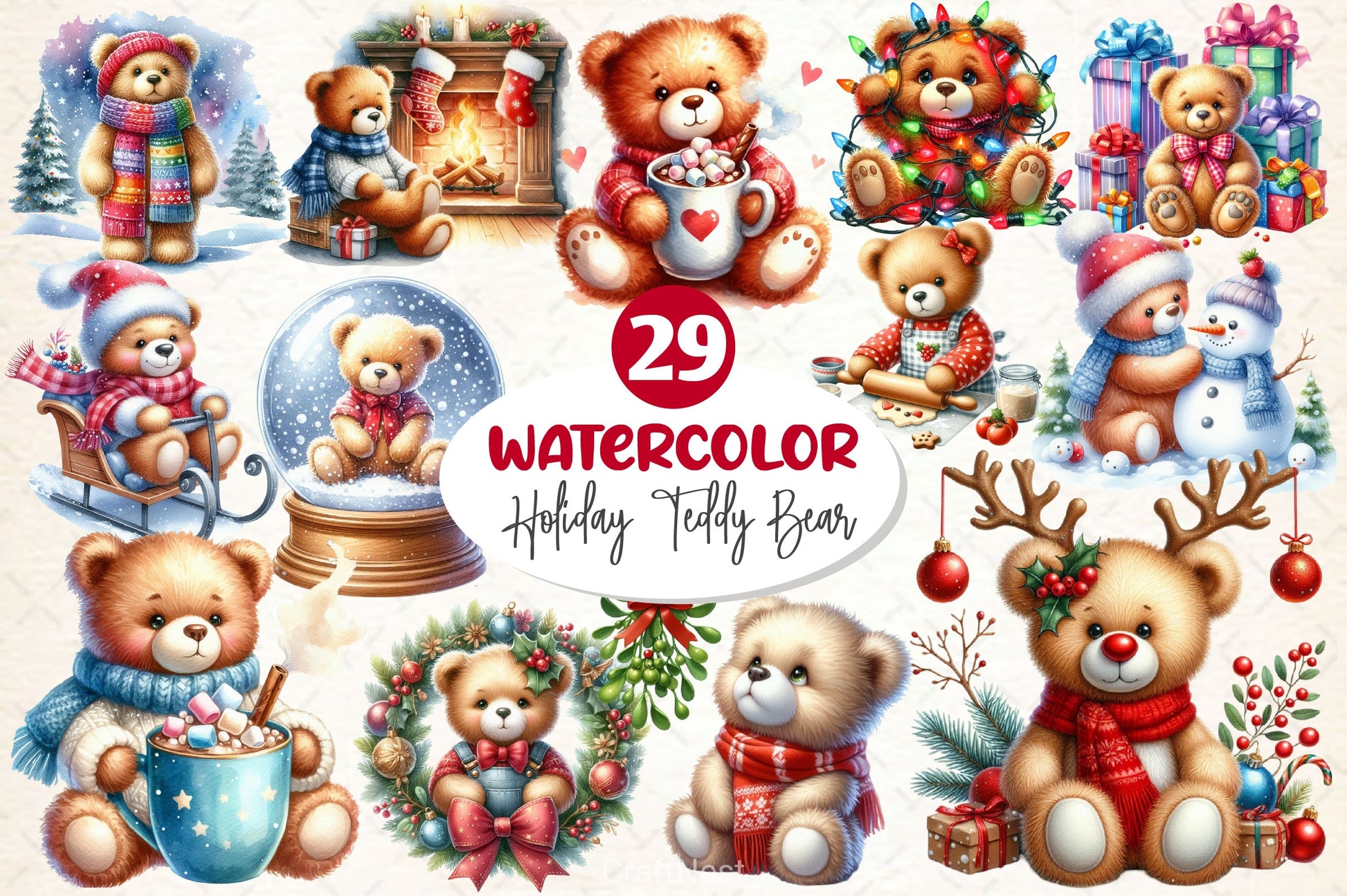 Festive Holiday Teddy Bear Clipart Bundle - CraftNest - Digital Crafting and Art