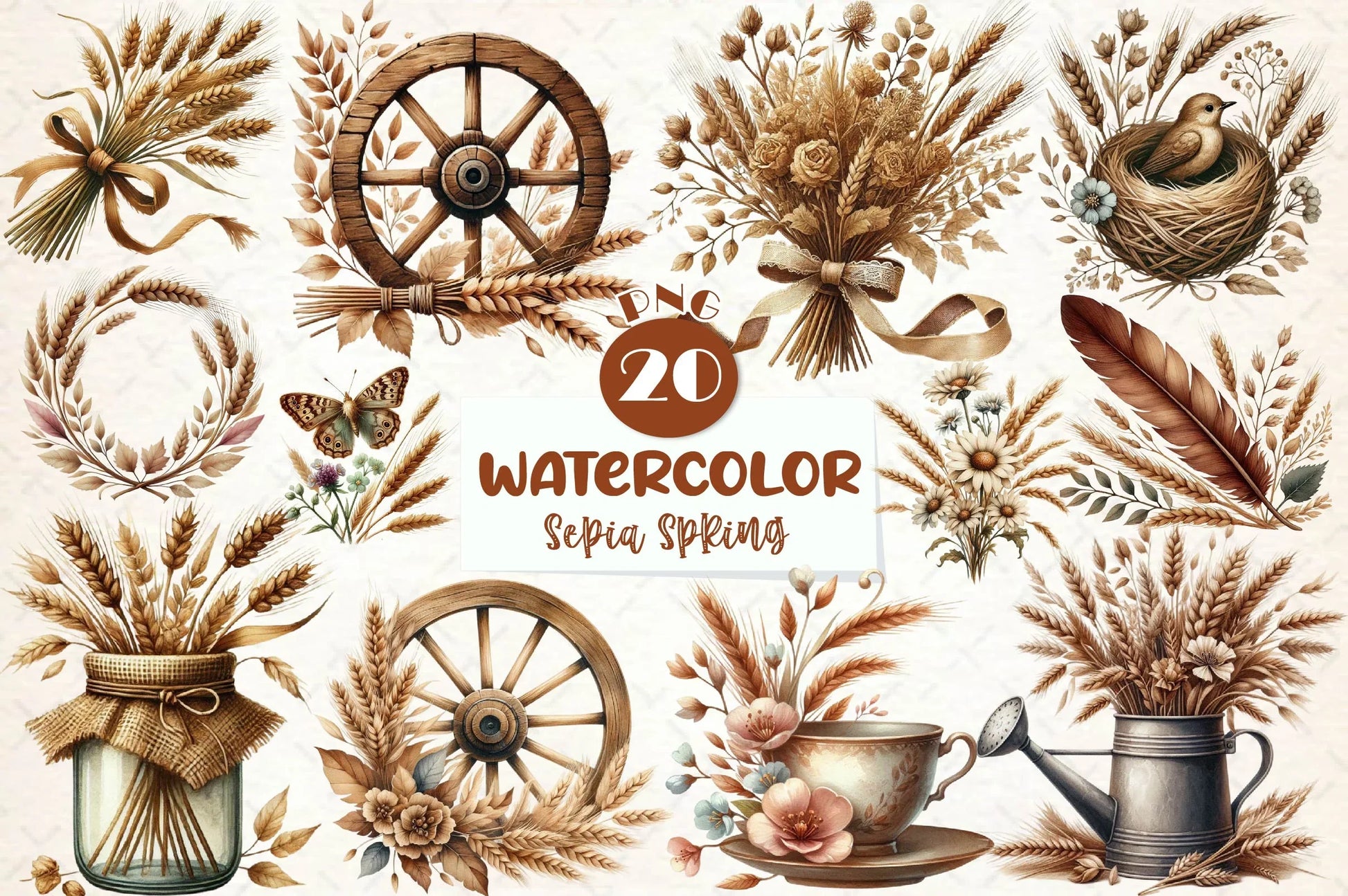 Sepia Spring Clipart Bundle - CraftNest - Digital Crafting and Art
