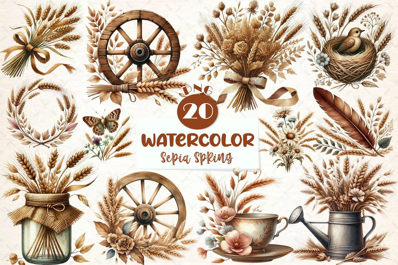 Sepia Spring Clipart Bundle - CraftNest - Digital Crafting and Art