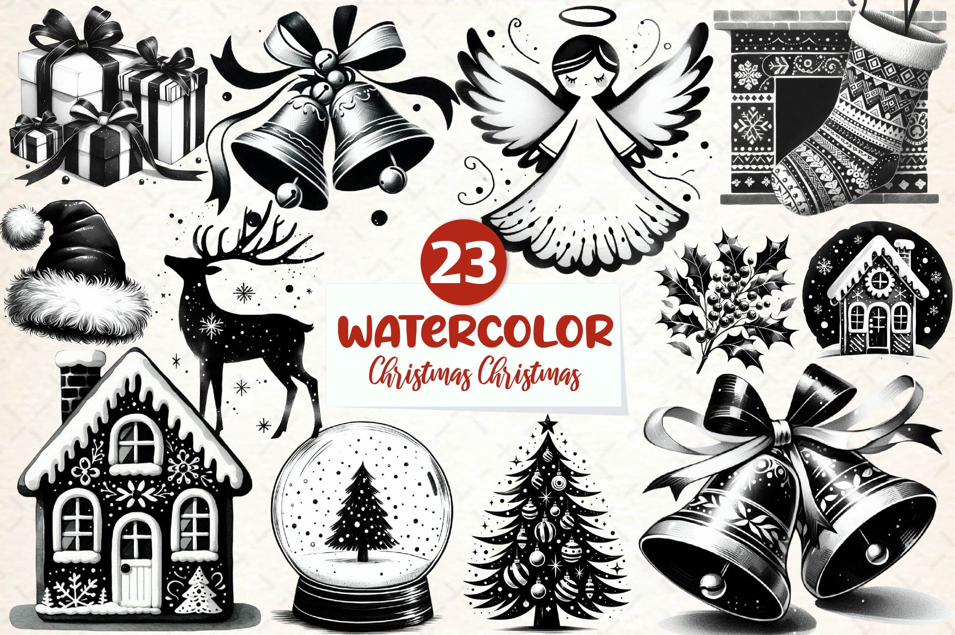 Black And White Christmas Clipart Bundle - CraftNest - Digital Crafting and Art