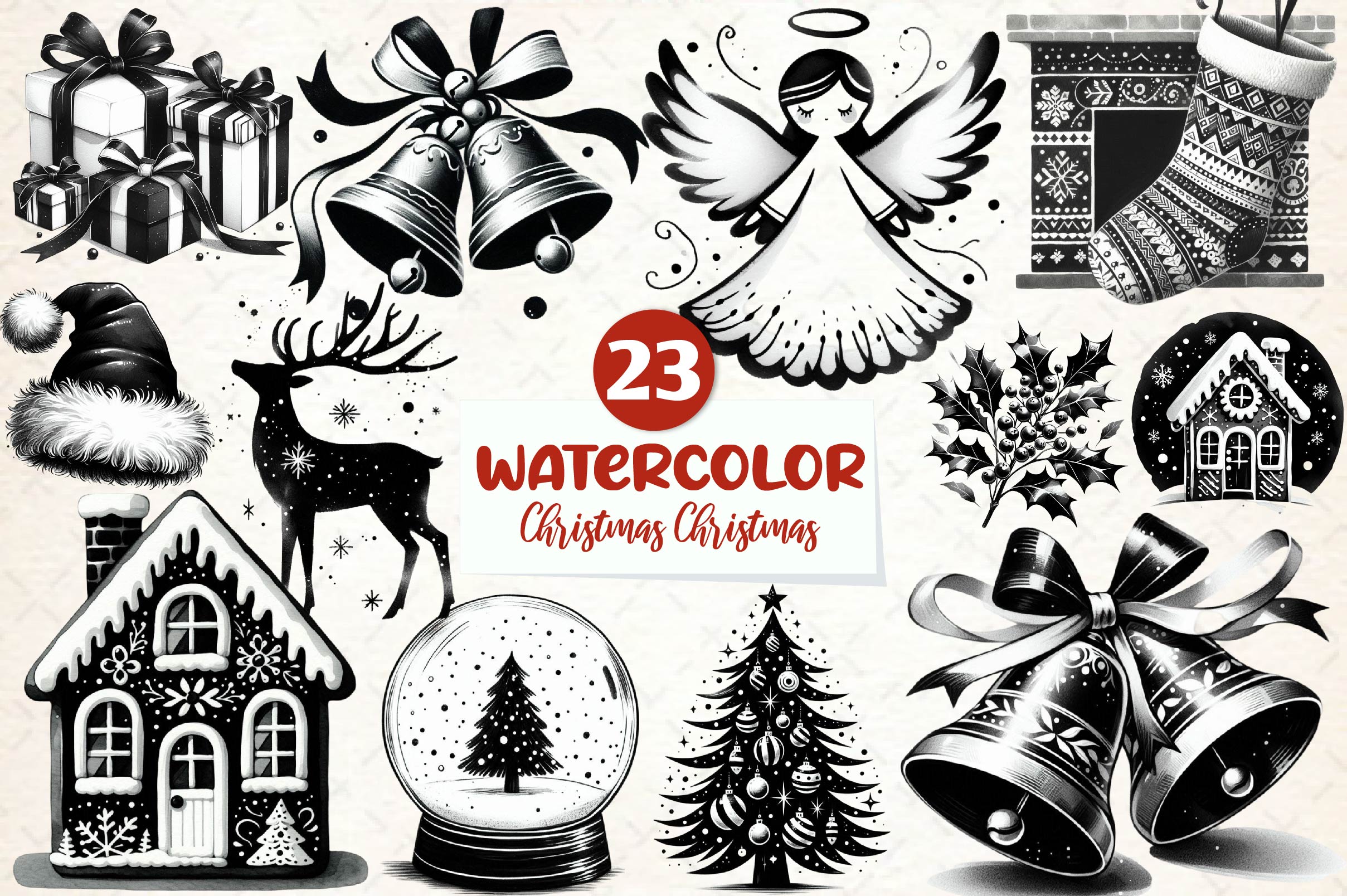Black And White Christmas Clipart Bundle - CraftNest - Digital Crafting and Art