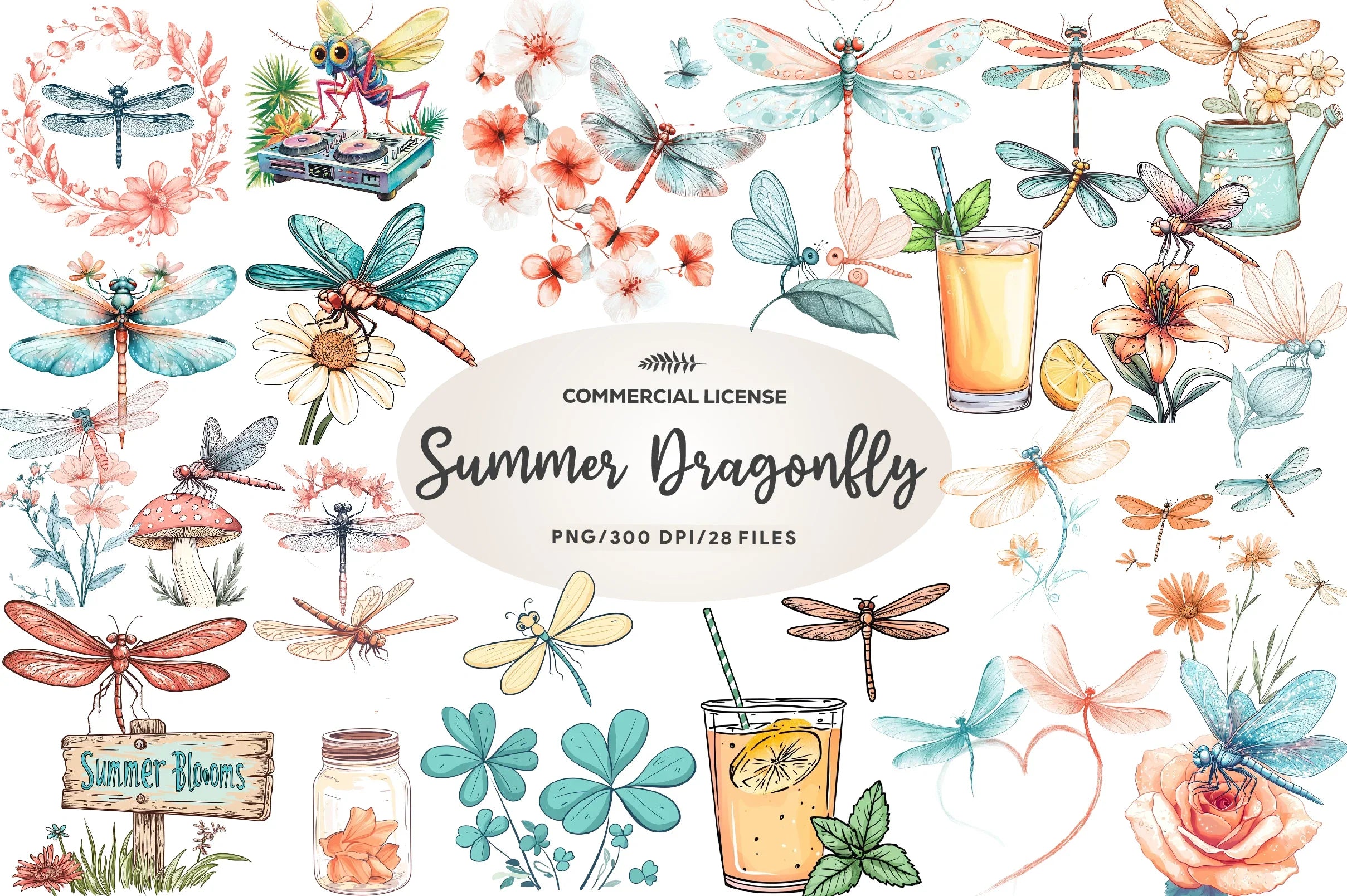 Summer Dragonfly Garden Clipart Bundle - CraftNest - Digital Crafting and Art