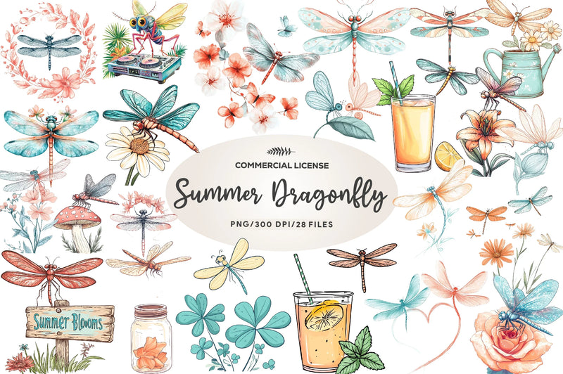 Summer Dragonfly Garden Clipart Bundle - CraftNest - Digital Crafting and Art