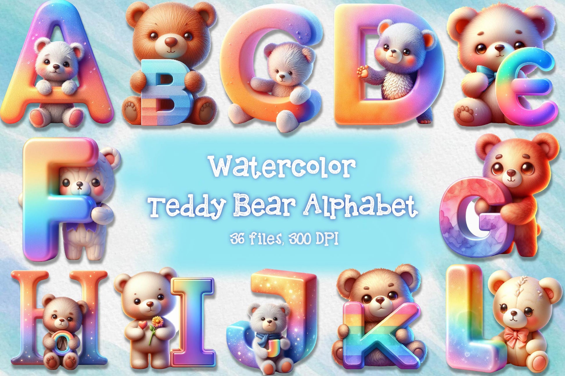 Teddy Bear Alphabet Clipart Bundle - CraftNest - Digital Crafting and Art