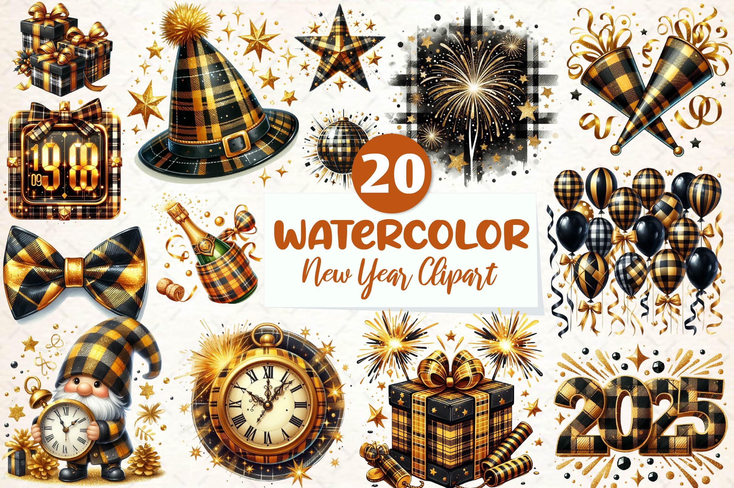 Golden And Black New Year Clipart Bundle - CraftNest - Digital Crafting and Art