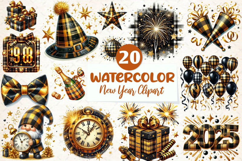 Golden And Black New Year Clipart Bundle - CraftNest - Digital Crafting and Art
