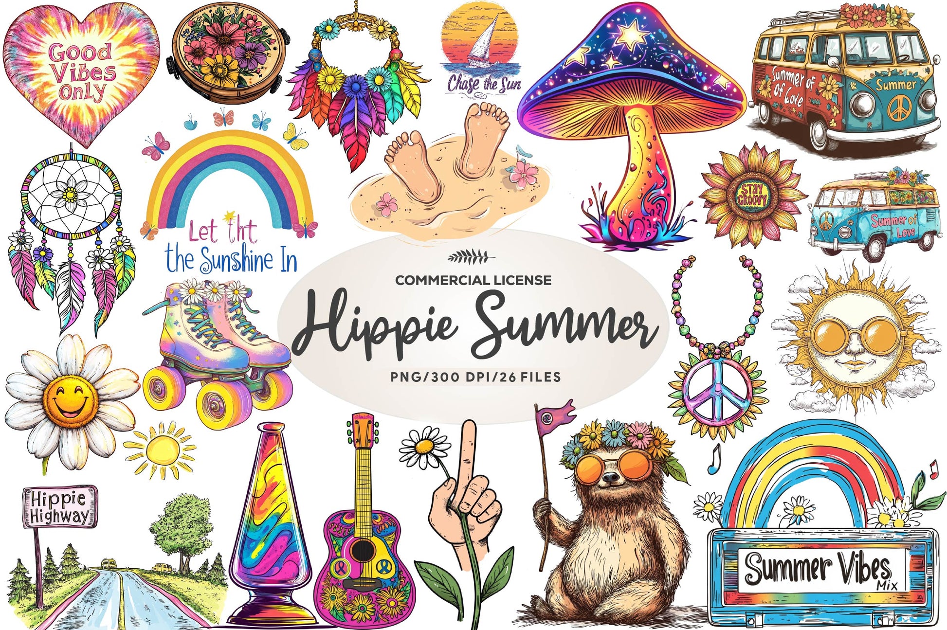 Hippie Summer Clipart Bundle - CraftNest - Digital Crafting and Art