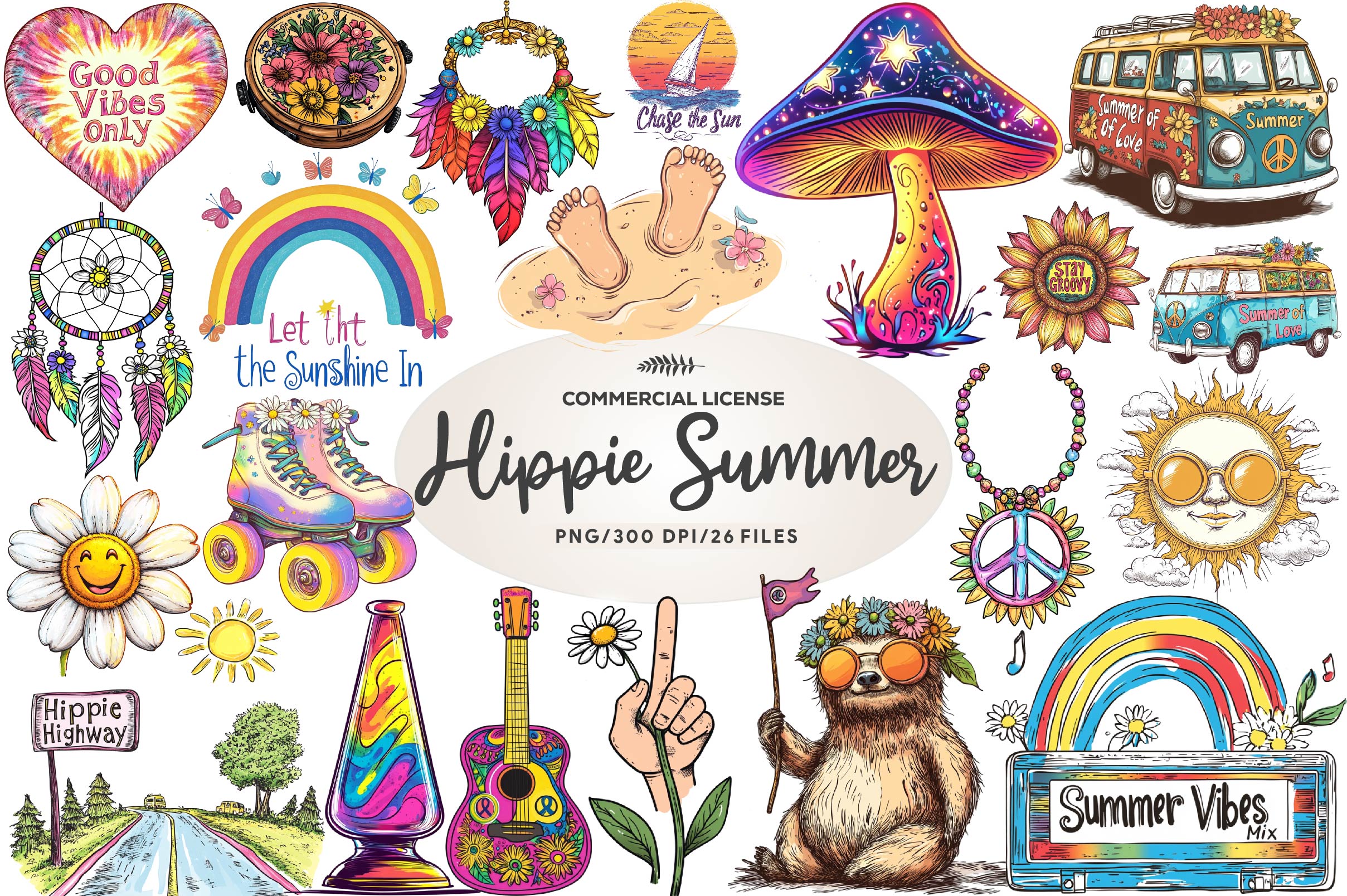 Hippie Summer Clipart Bundle - CraftNest - Digital Crafting and Art